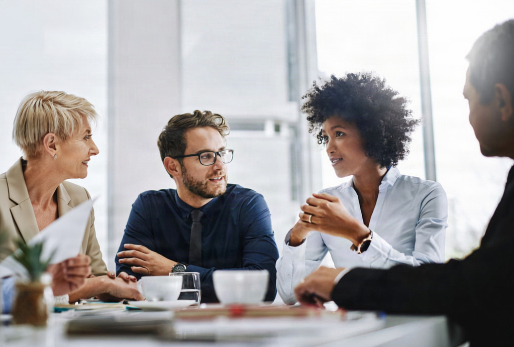 Shot of a group of businesspeople sitting together in a meeting
